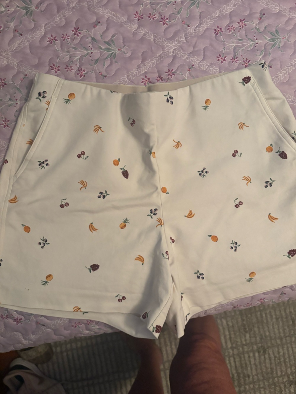 Rachel Zoe Cream High-Waist Fruit-Print Shorts